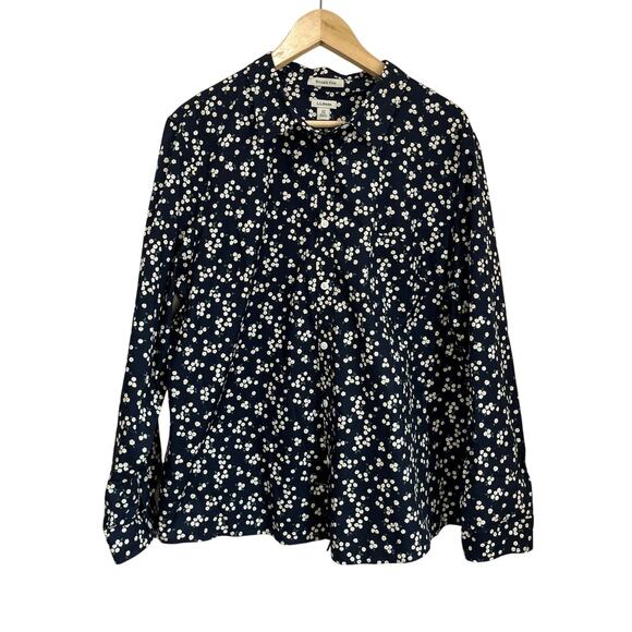 L.L.Bean Wrinkle Free Oxford Shirt 2X Plus Navy Floral Button Down Cotton - Picture 2 of 8